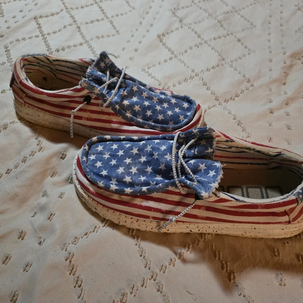 Men's Casual Canvas Slip-On Hey Dude. Shoes in American Flag Print